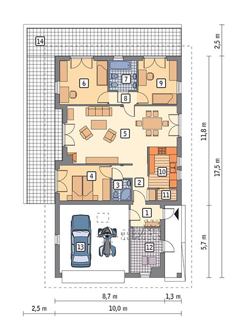 Rzut parteru POW. 135,6 m²