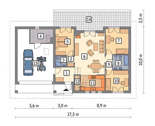 Rzut parteru POW. 132,4 m²