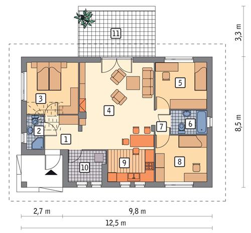 Rzut parteru POW. 81,2 m²
