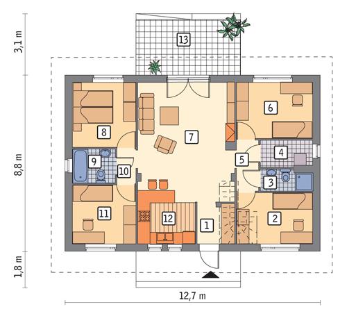 Rzut parteru lustro POW. 90,9 m²