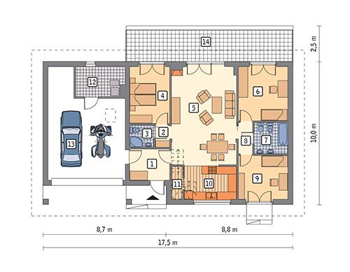 Rzut parteru POW. 135,0 m²