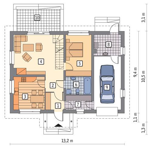 Rzut parteru POW. 96,9 m²
