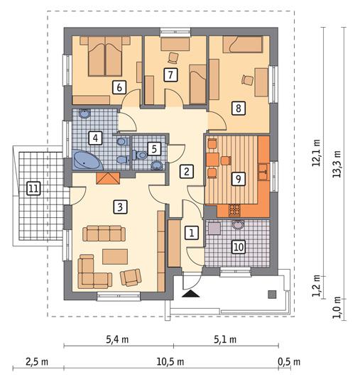 Rzut parteru POW. 105,8 m²