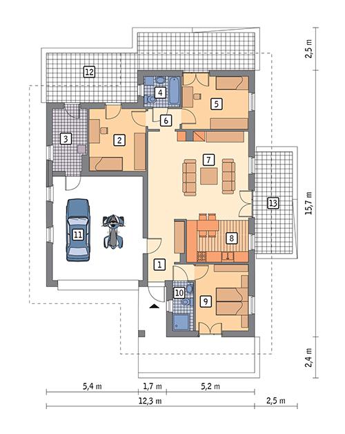 Rzut parteru POW. 131,0 m²