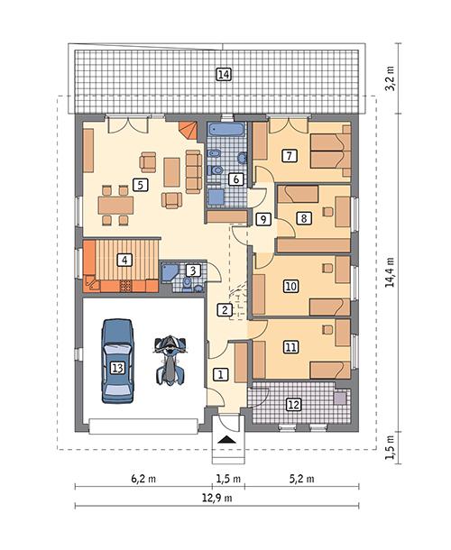 Rzut parteru POW. 150,3 m²