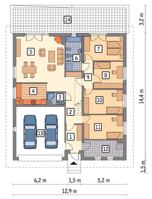 Rzut parteru POW. 150,3 m²