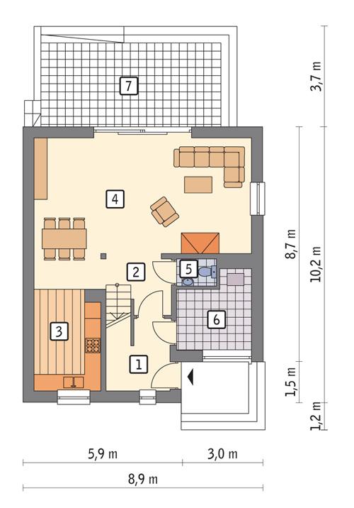 Rzut parteru POW. 65,2 m²