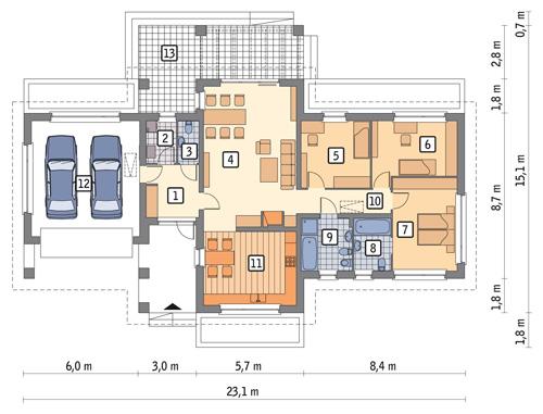 Rzut parteru POW. 164,4 m²