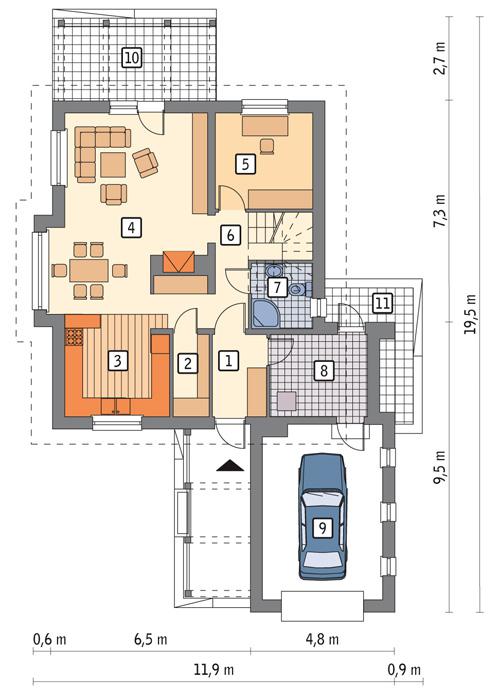 Rzut parteru POW. 99,0 m²