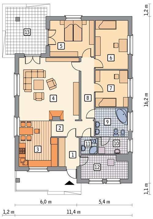 Rzut parteru POW. 134,2 m²