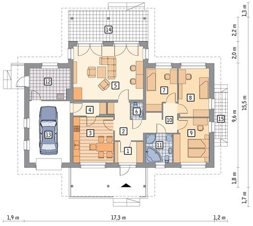 Rzut parteru POW. 141,6 m²