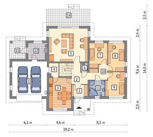 Rzut parteru POW. 163,0 m²