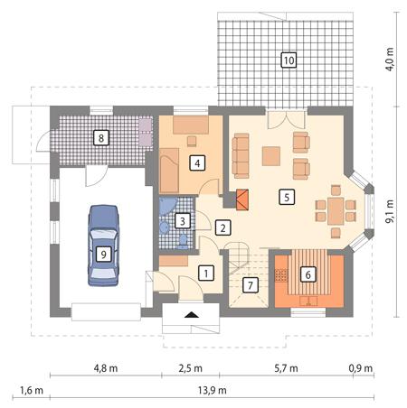 Rzut parteru POW. 91,2 m²