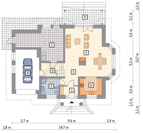 Rzut parteru POW. 105,6 m²