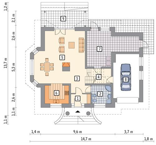 Rzut parteru lustro POW. 105,6 m²