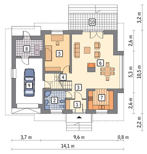 Rzut parteru POW. 103,4 m²