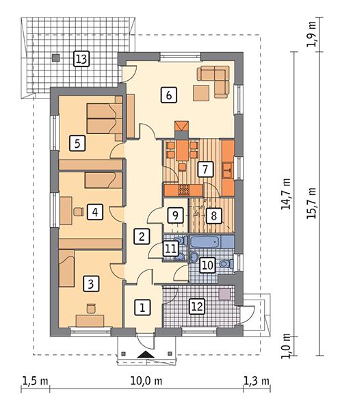 Rzut parteru POW. 111,2 m²