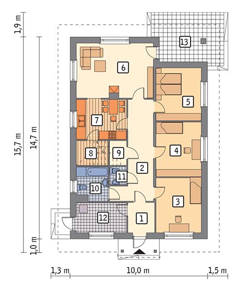 Rzut parteru lustro POW. 111,2 m²