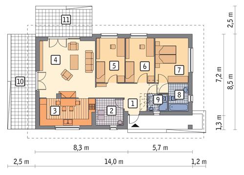 Rzut parteru POW. 89,8 m²