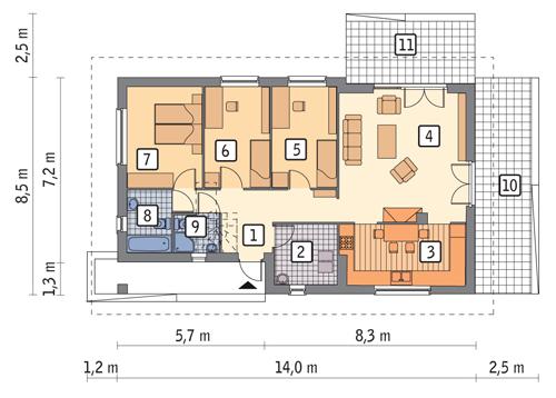 Rzut parteru lustro POW. 89,8 m²