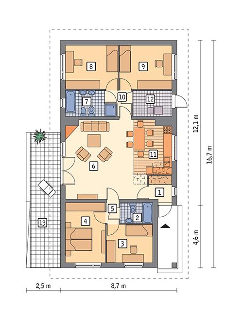Rzut parteru POW. 108,0 m²