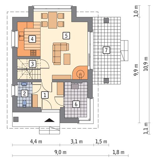 Rzut parteru POW. 52,4 m²