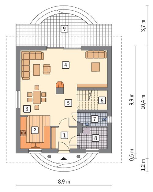 Rzut parteru POW. 68,4 m²