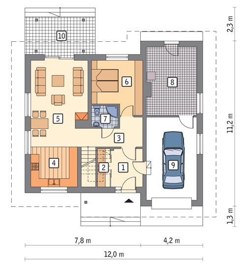 Rzut parteru POW. 90,8 m²