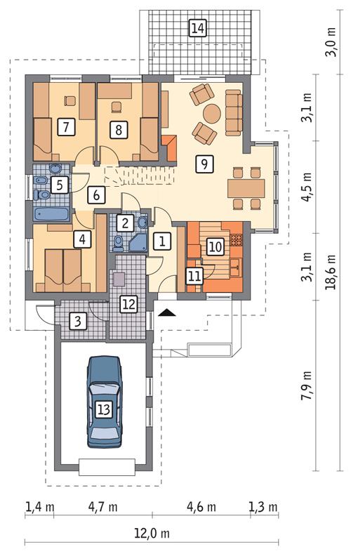 Rzut parteru POW. 122,6 m²