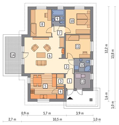 Rzut parteru POW. 104,7 m²