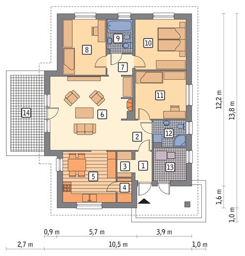 Rzut parteru POW. 104,7 m²
