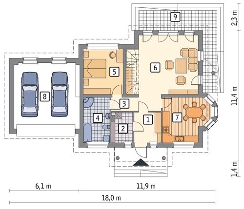 Rzut parteru POW. 116,9 m²