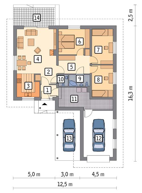 Rzut parteru POW. 112,4 m²