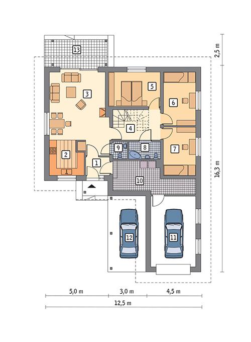 Rzut parteru POW. 111,9 m²