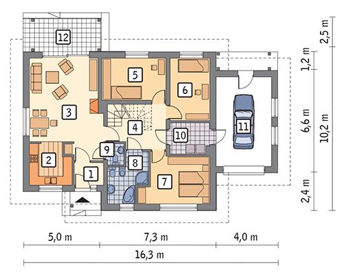 Rzut parteru POW. 112,6 m²