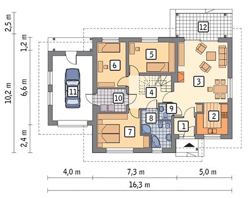Rzut parteru lustro POW. 112,6 m²