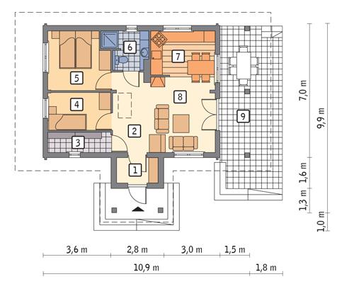 Rzut parteru POW. 56,7 m²