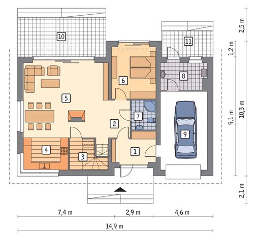 Rzut parteru POW. 107,4 m²