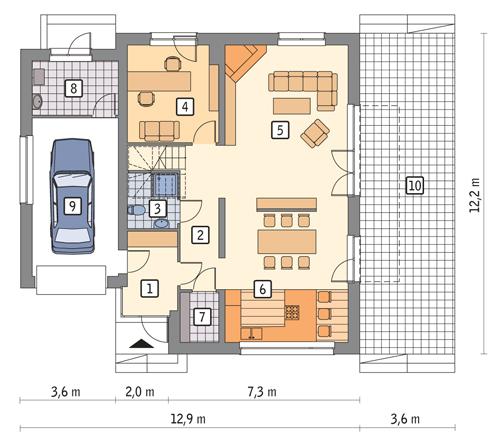 Rzut parteru POW. 110,3 m²