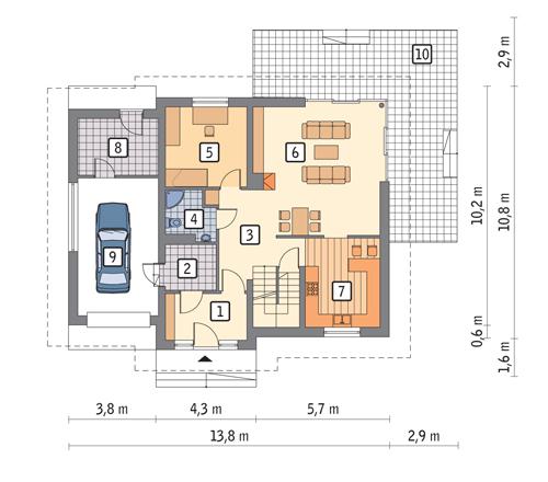 Rzut parteru POW. 105,2 m²