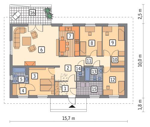 Rzut parteru POW. 123,8 m²