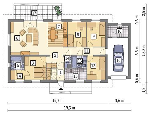 Rzut parteru POW. 149,9 m²