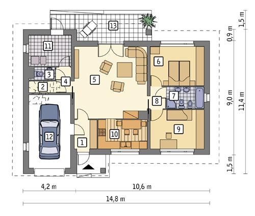 Rzut parteru POW. 110,7 m²
