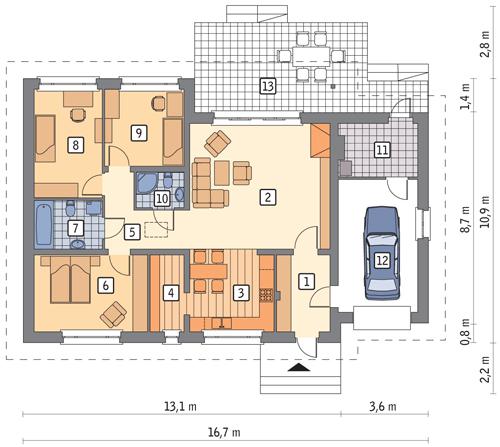 Rzut parteru POW. 129,4 m²
