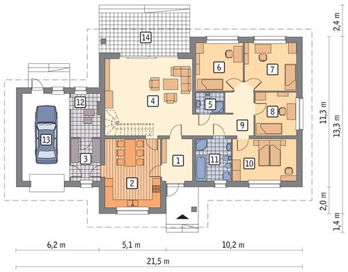 Rzut parteru POW. 177,6 m²