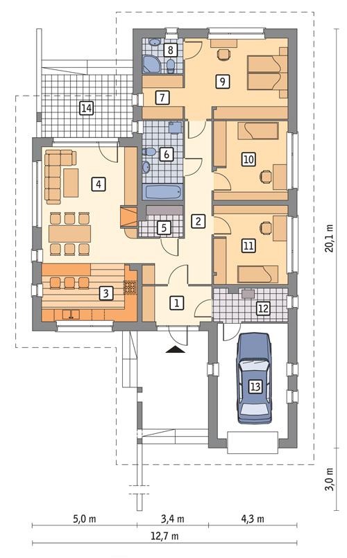 Rzut parteru POW. 144,9 m²