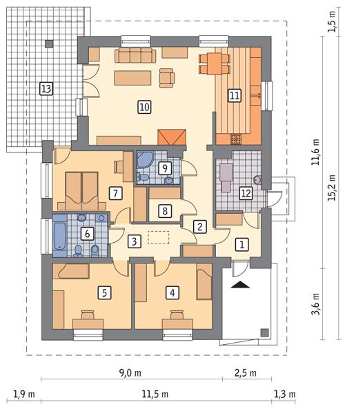 Rzut parteru POW. 122,4 m²