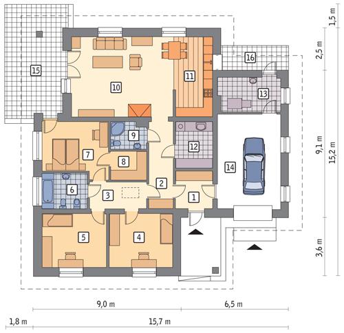 Rzut parteru POW. 153,3 m²