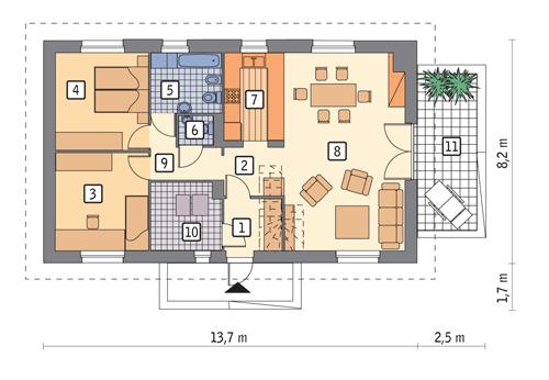 Rzut parteru POW. 88,5 m²