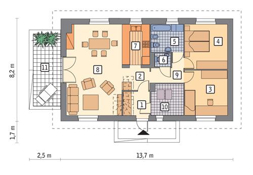 Rzut parteru lustro POW. 88,5 m²